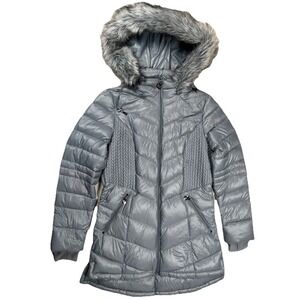 Curations Caravan Women's Gray Down Hooded Puffer Jacket Sz S Quilted Packable